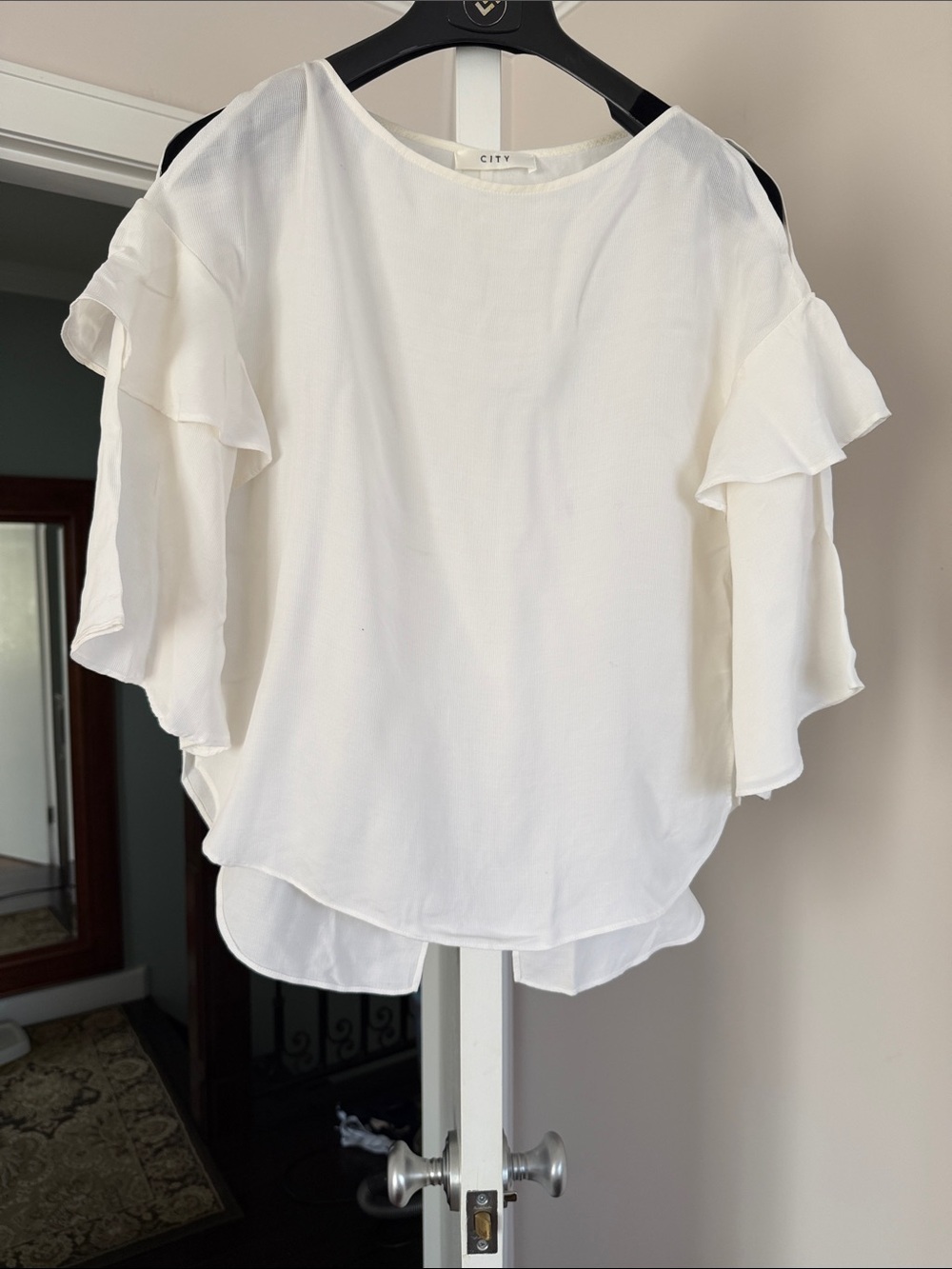 CITY Japan Cupro White cold shoulder bell Sleeve Slit Back Blouse size:1